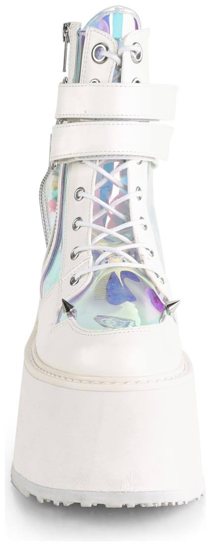 White Vegan Leather-Clear Hologram PVC Boots K80540