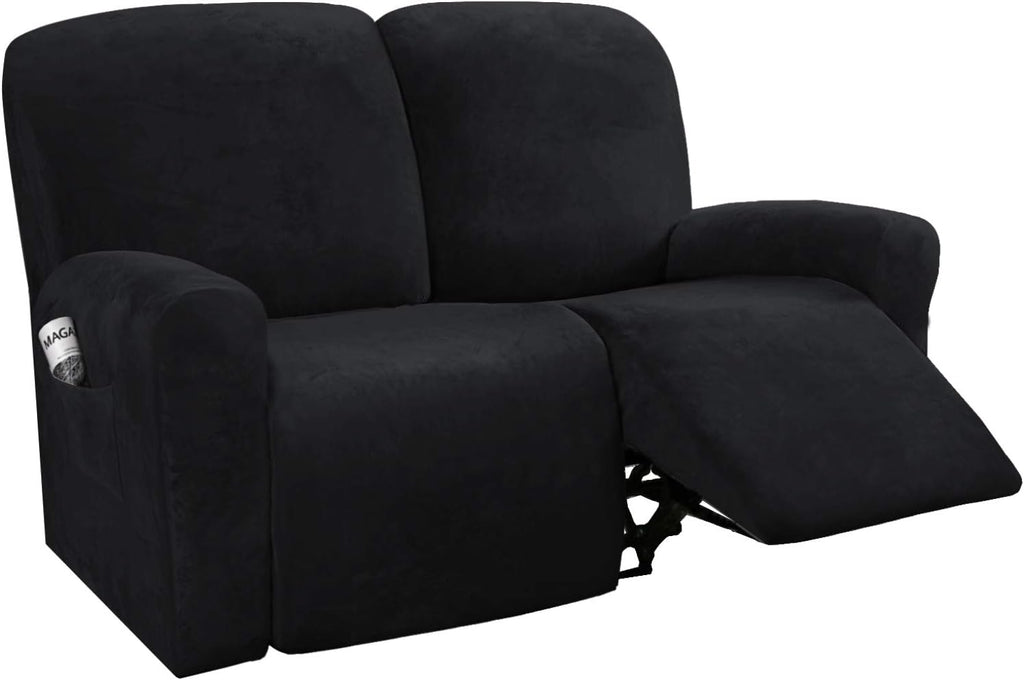6-Pieces Velvet Stretch Recliner Loveseat Covers for 2 Cushion Sofa (Medium, Camel) J290704