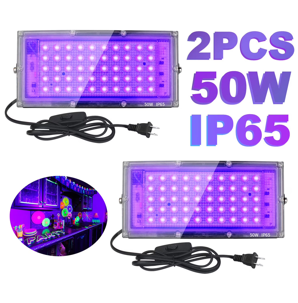 2 Pack 50W Black Lights, Blacklight Flood Light with Plug and Switch S62027