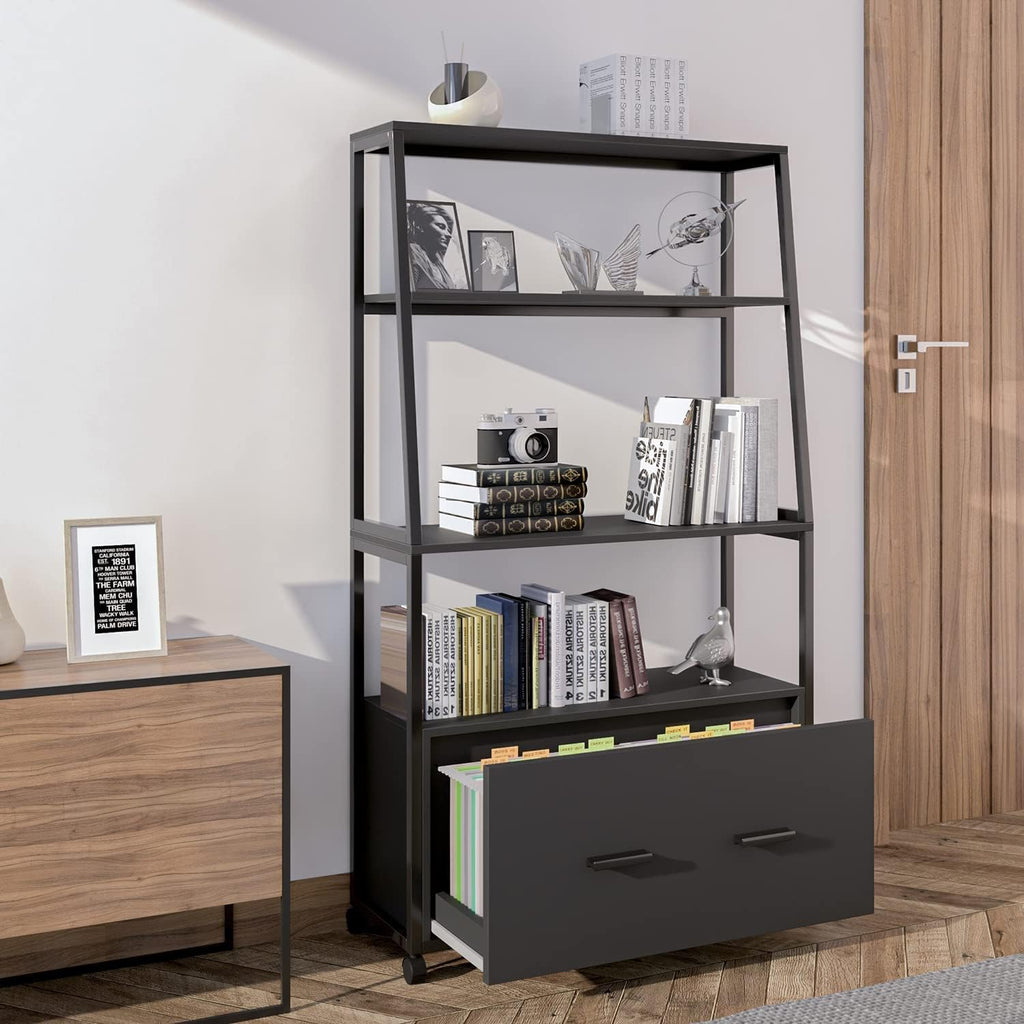 2 Drawer File Cabinet with Bookshelf, Rustic Brown A215