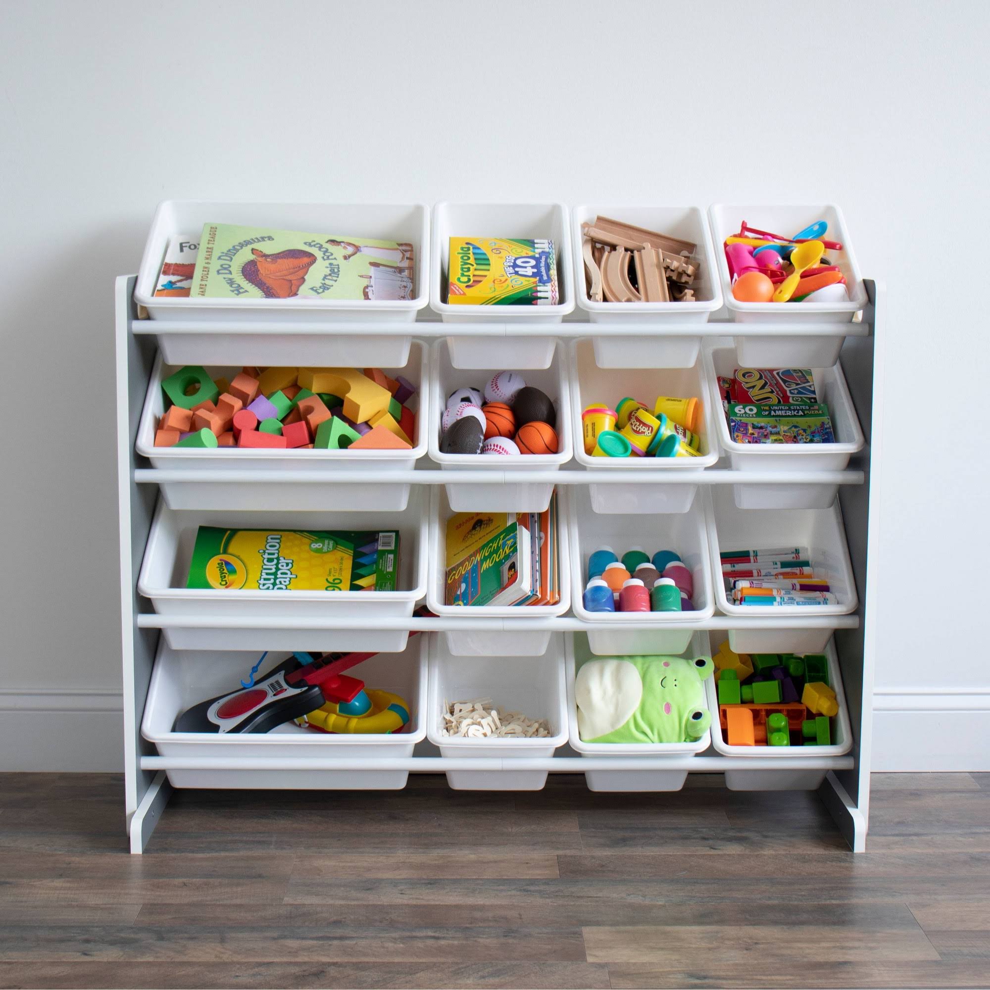 16 Storage Bins Toy Organizer, Grey/White R91889