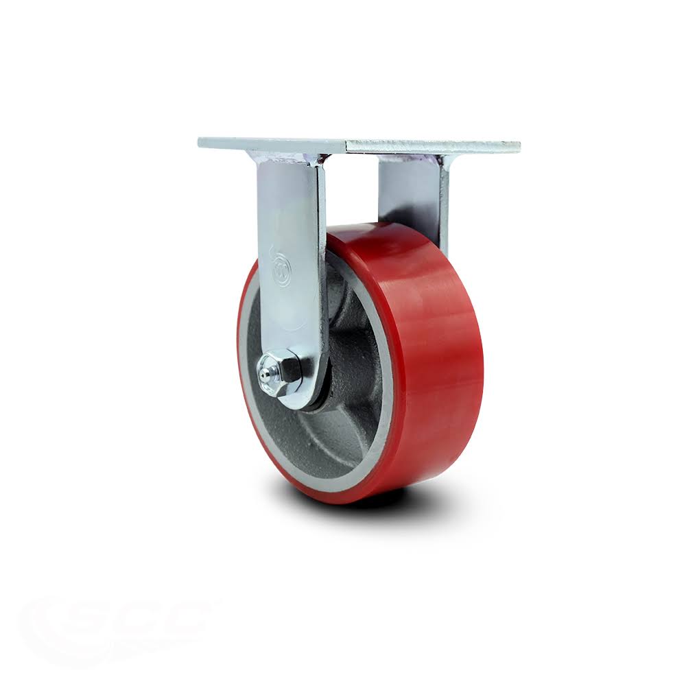 Polyurethane on Cast Iron Rigid Top Plate Caster with Red Wheel N357