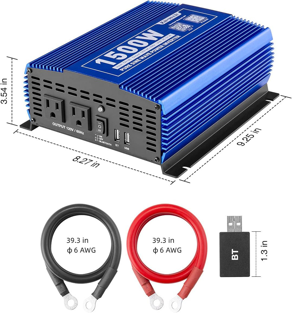 3000W Pure Sine Wave Power Inverter 12V DC to 110V AC Car Inverter with Bluetooth 4 AC Outlets 2 USB Ports H215601