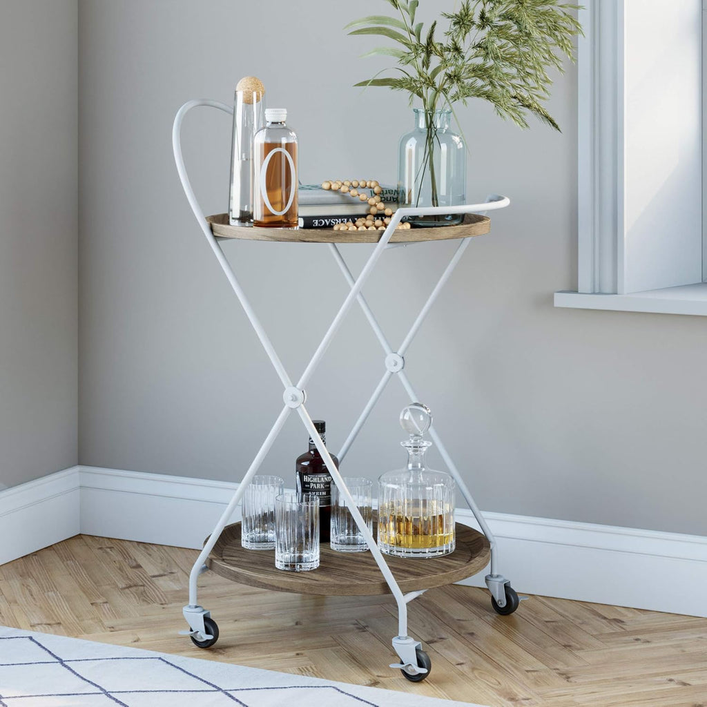 2-Tiered Rolling Serving Cart with Oak Wood Shelf M71838