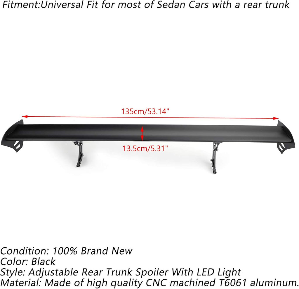 Adjustable Aluminum Rear Trunk Wing Spoiler With LED S523603