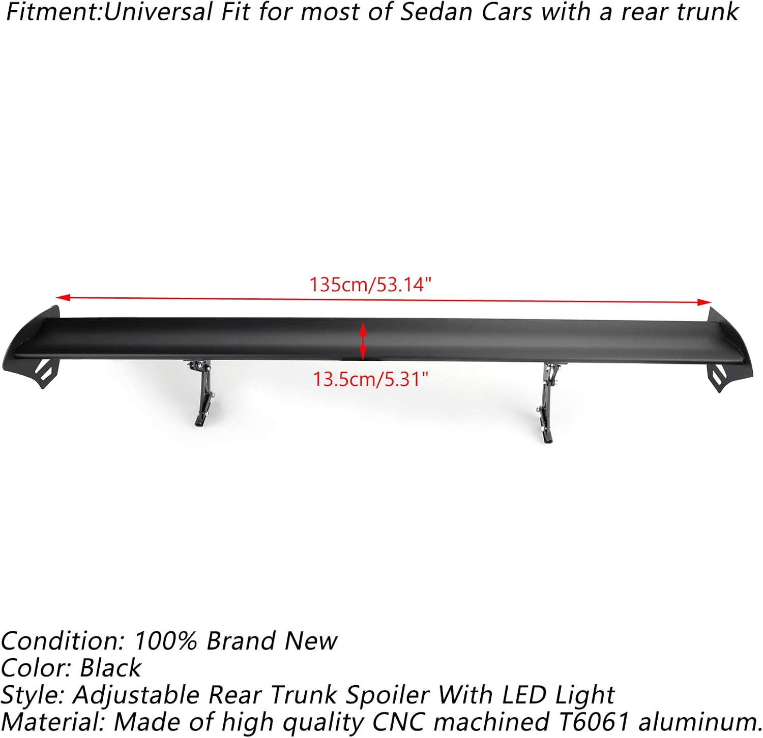 Adjustable Aluminum Rear Trunk Wing Spoiler With LED S523603