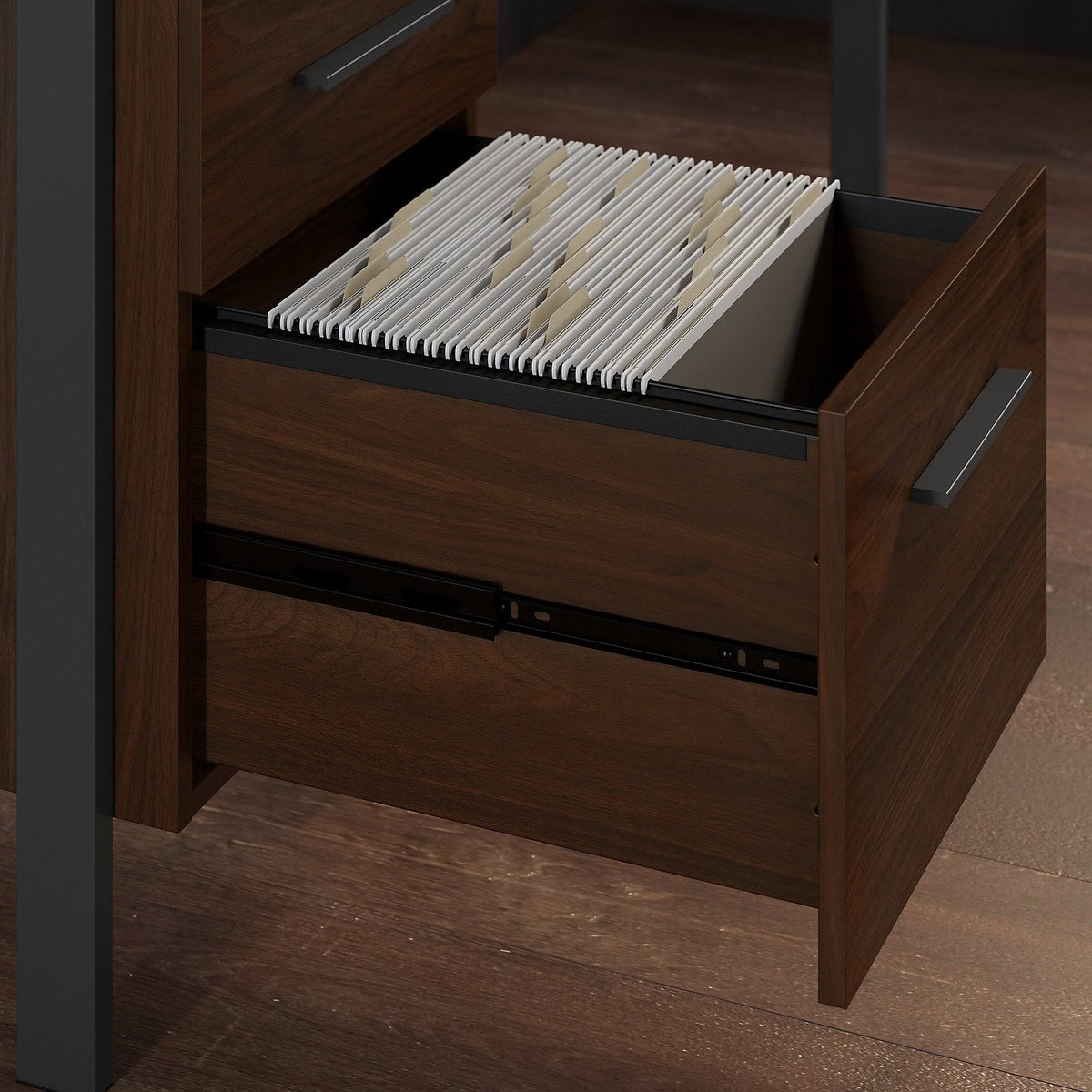 Walnut L-Shaped Desk with Lateral File Cabinet A425240