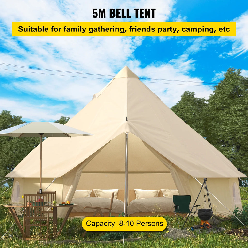 Canvas Bell Tent 16.4ft Cotton Canvas Tent with Wall Stove Jacket Waterproof Bell Tent D771089