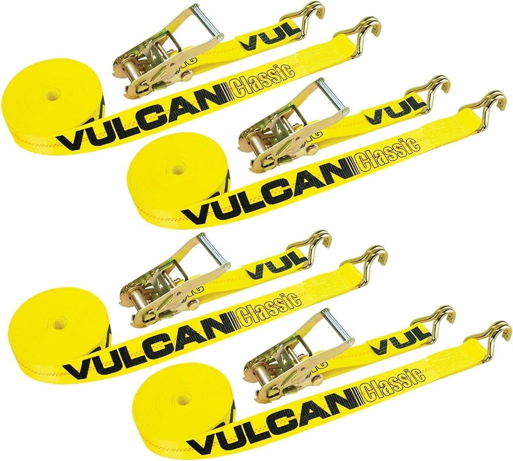 2 Inch x 15 Foot Ratchet Straps with Wire J Hooks, 4 Pack, Yellow H2647