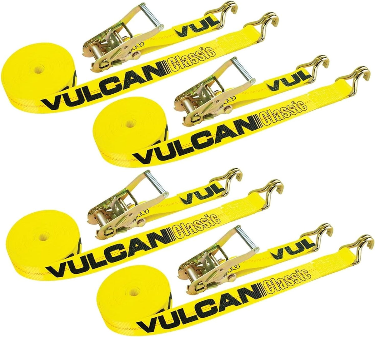 2 Inch x 15 Foot Ratchet Straps with Wire J Hooks, 4 Pack, Yellow H2647