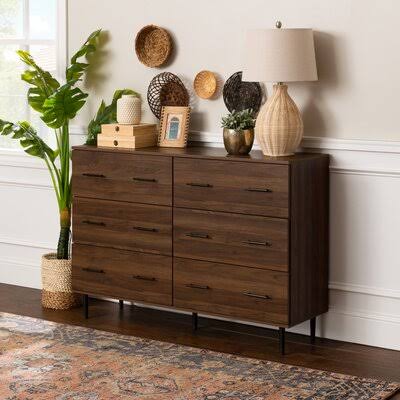 52x22 Wide 6 Drawer Sideboard Dark Walnut H870