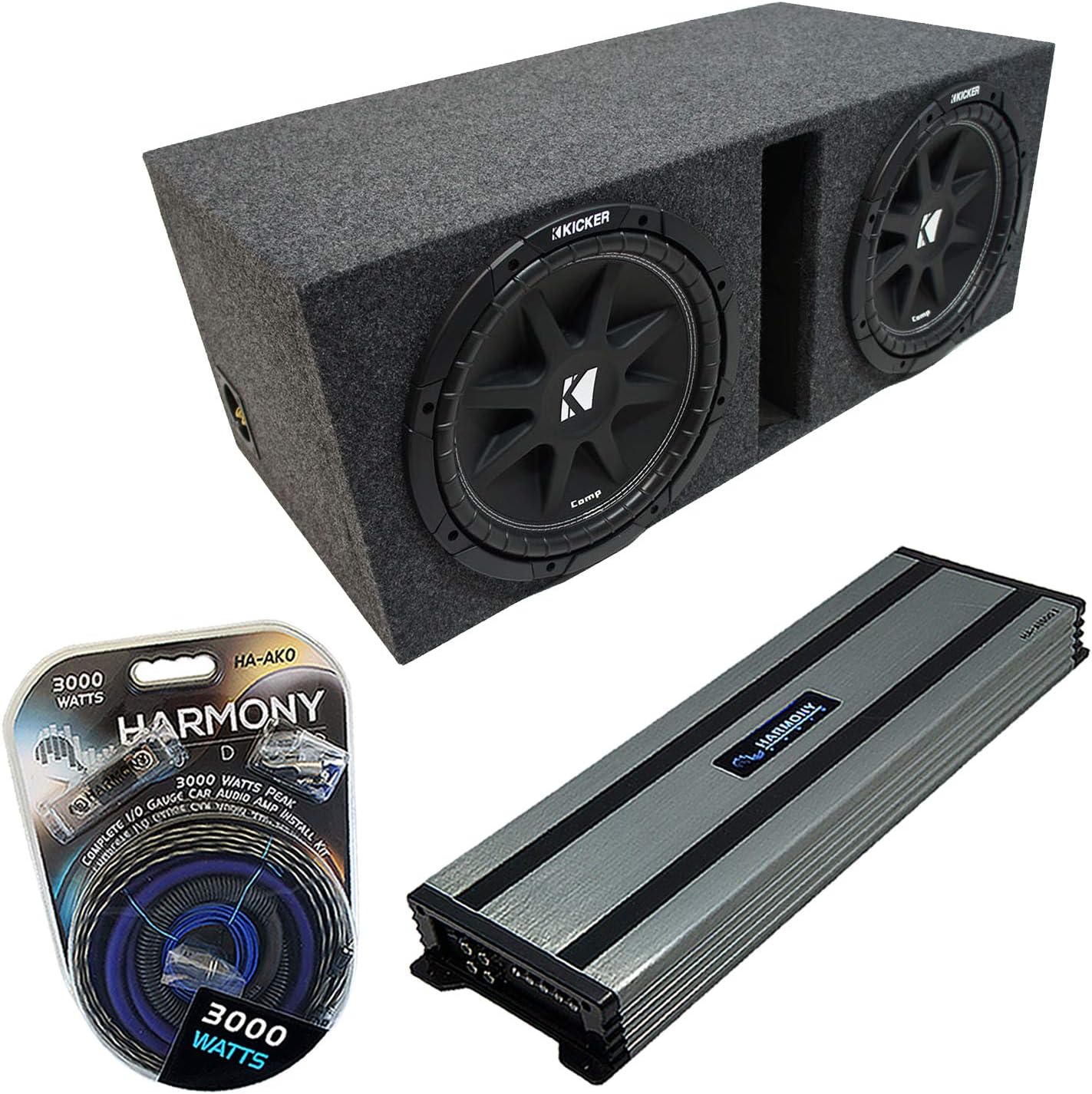 Dual 15 Kicker Bundle Car Stereo Sub Box Enclosure & Harmony Amp R769