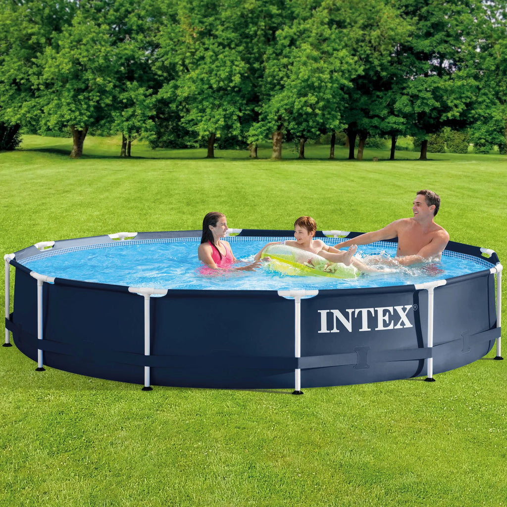 12' x 30" Frame Round Above Ground Swimming Pool Kit with Canopy R43347