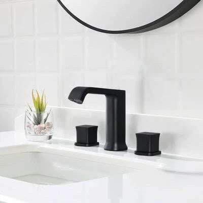 Matte Black Widespread Bathroom Faucet with Drain Assembly G312
