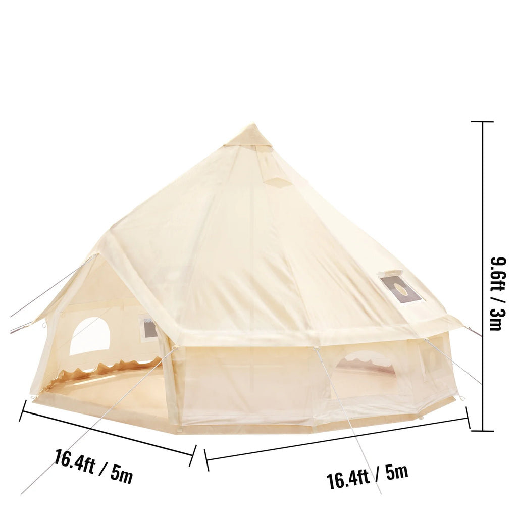 Canvas Bell Tent 16.4ft Cotton Canvas Tent with Wall Stove Jacket Waterproof Bell Tent D771089