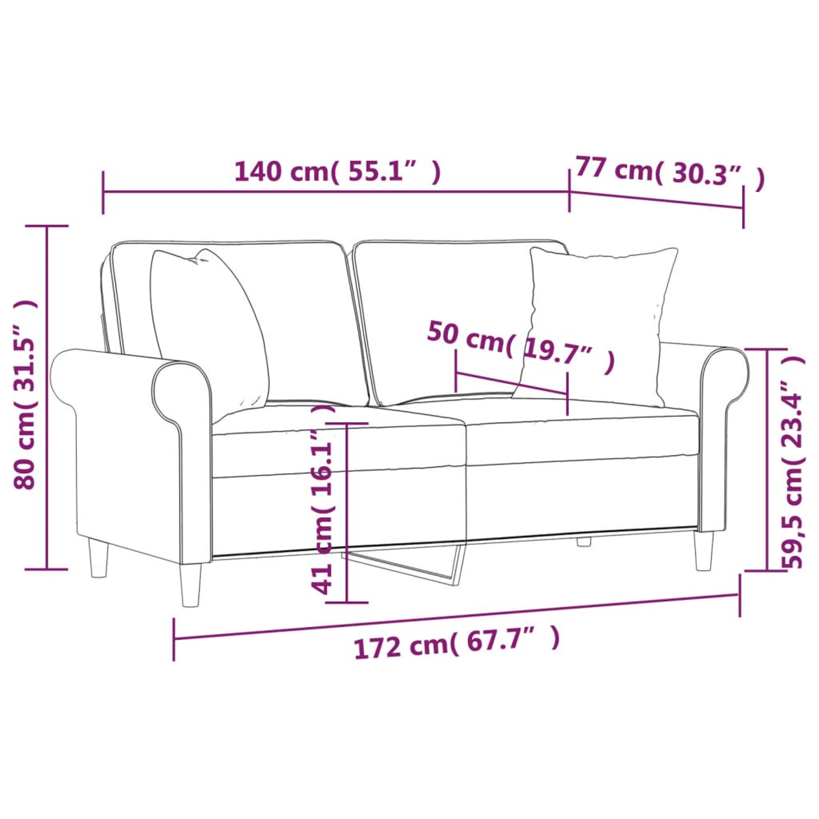 Dark Gray 2-Seater Fabric Sofa with Pillows and Cushions W111365