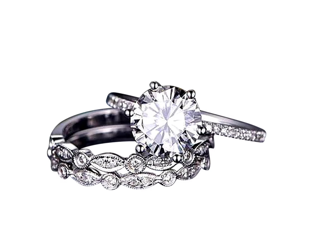 2 Carat Moissanite Trio Wedding Set in White Gold H2254