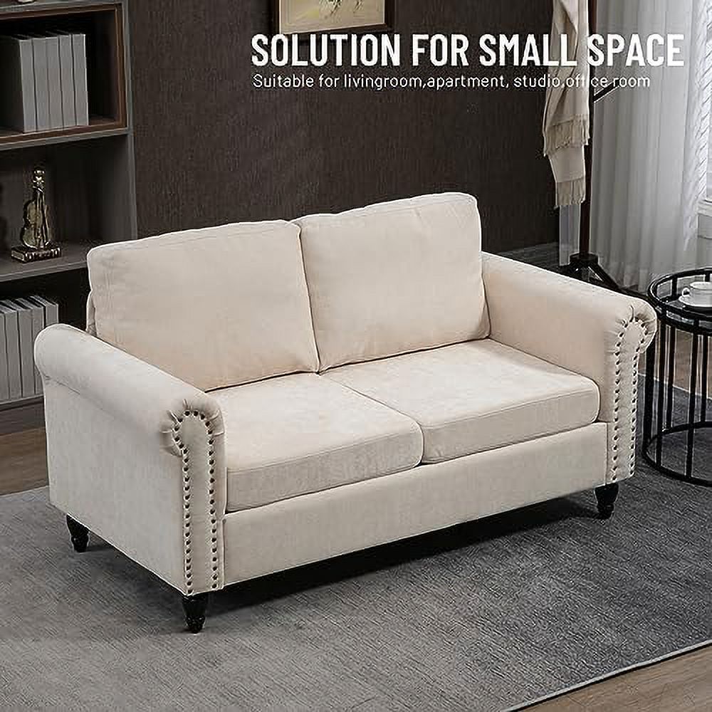 Chenille Fabric 2 Seat Loveseat Sofa with Solid Wood Legs E566870
