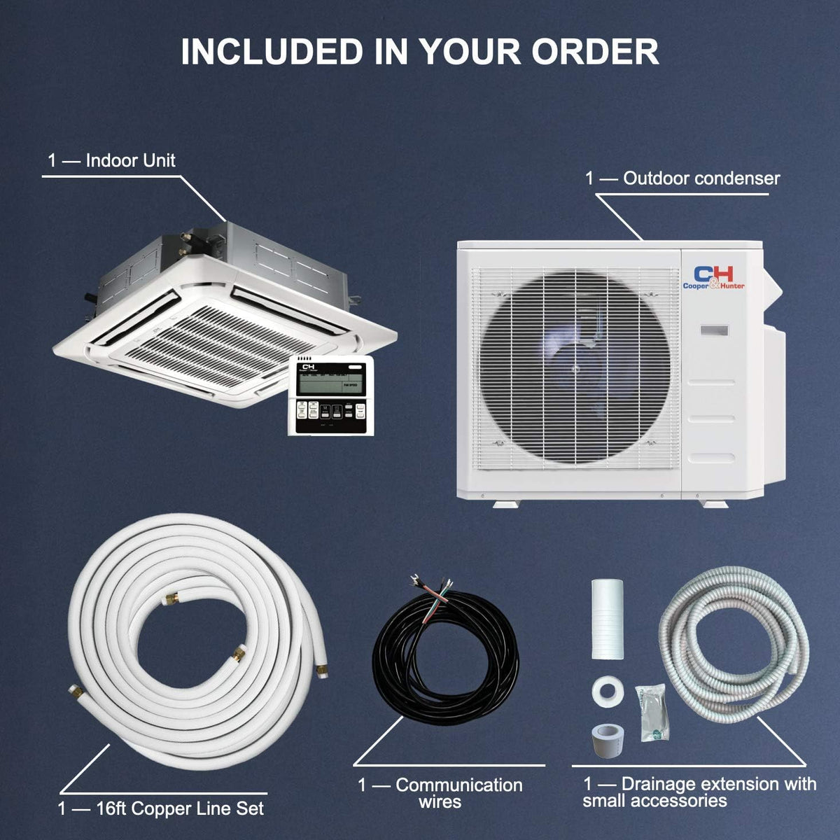 9,000 BTU Ceiling Cassette Ductless Mini Split AC/Heating System with Heat Pump Wall Thermostat and Installation Kit I653697