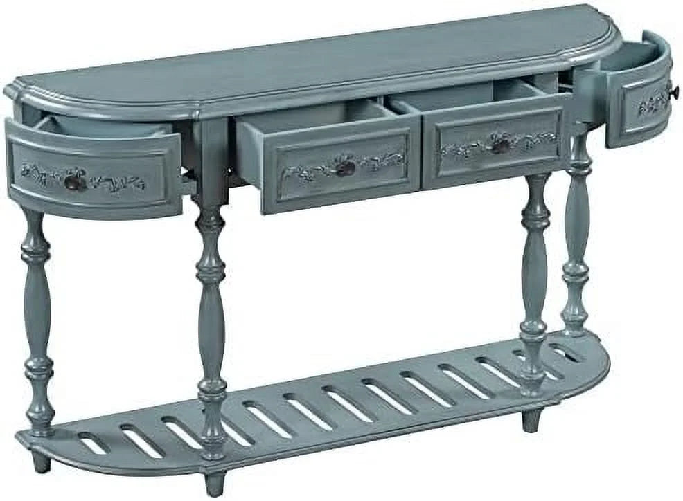 Curved Console Table with 4 Drawers Solid Wood Frame Black J8805