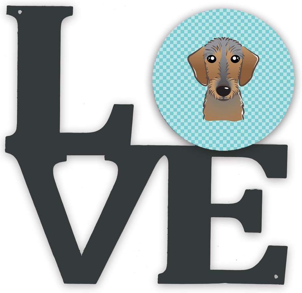 Checkerboard Blue Wirehaired Dachshund Metal Wall Artwork L343086