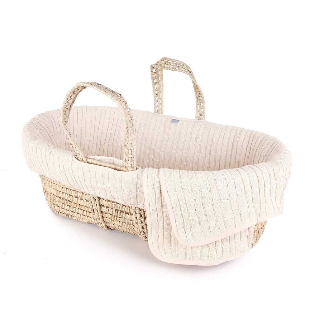 Natural Cable Knit Moses Basket and Bedding Set M8131