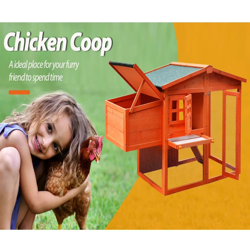 Large Wooden Chicken Coop with Nest Box H398
