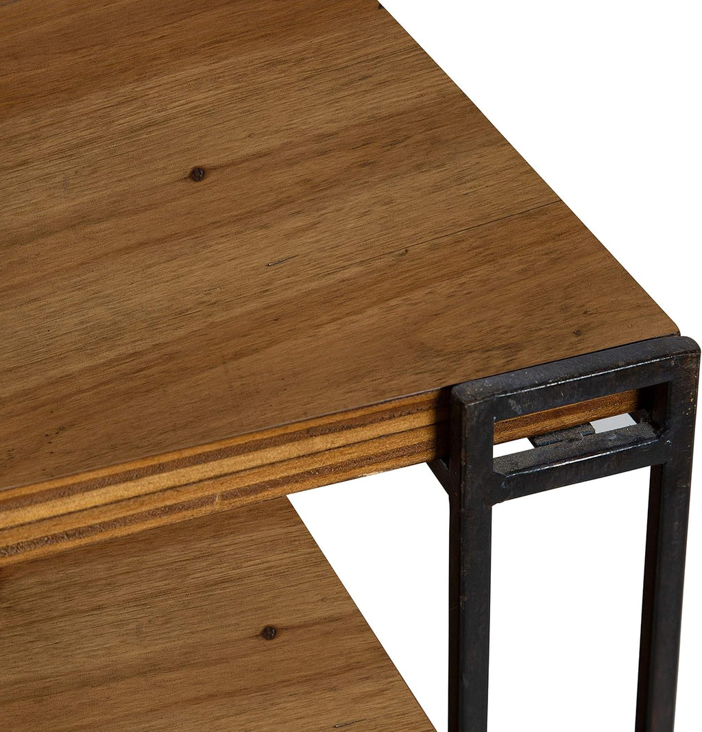 Rustic Caramel Brown Wood and Metal Side Table with Three Shelves S2295