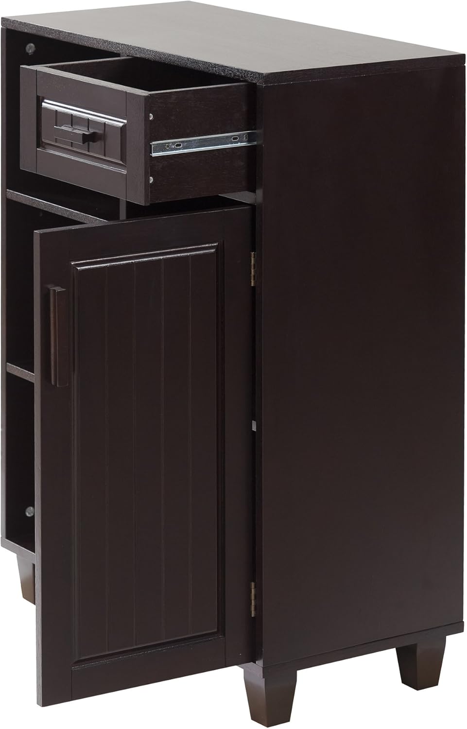 Espresso Wooden Freestanding Floor Cabinet with 3 Open Shelves 1 Drawer 1 Door Q371