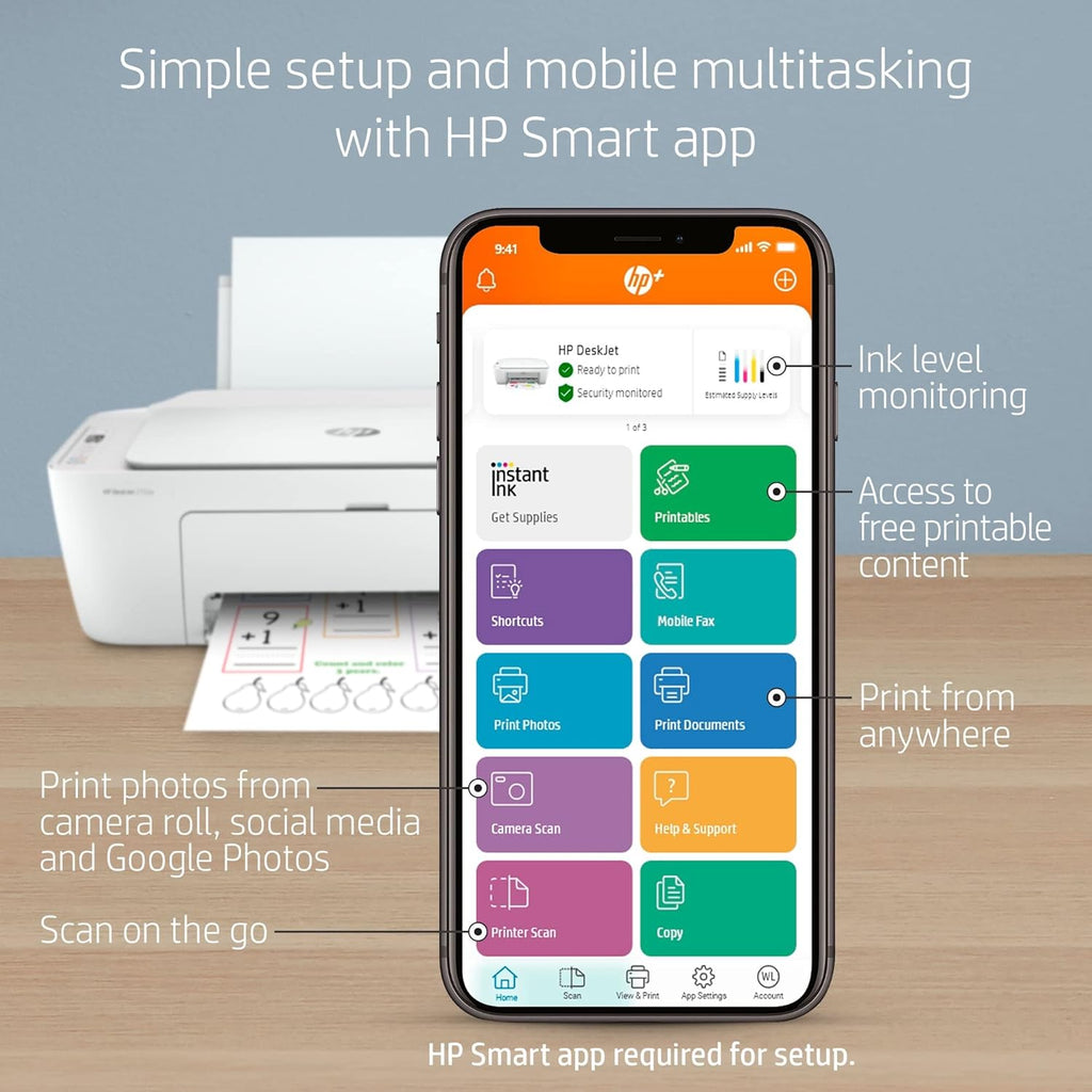 HP DeskJet 2752e All-in-One Wireless Color Inkjet Printer, White X52342
