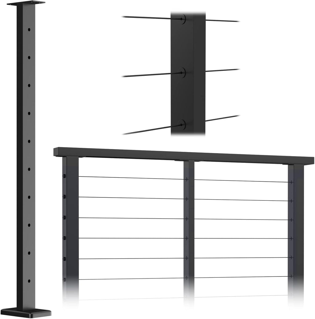 Black Powder Coated Stainless Steel Weldless Flat Top Post P414600