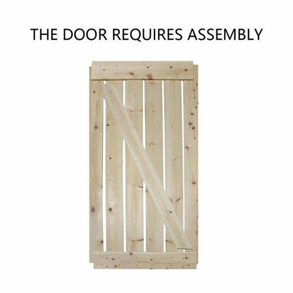 Unfinished Paneled Wood Barn Door with Installation Hardware Kit O9852