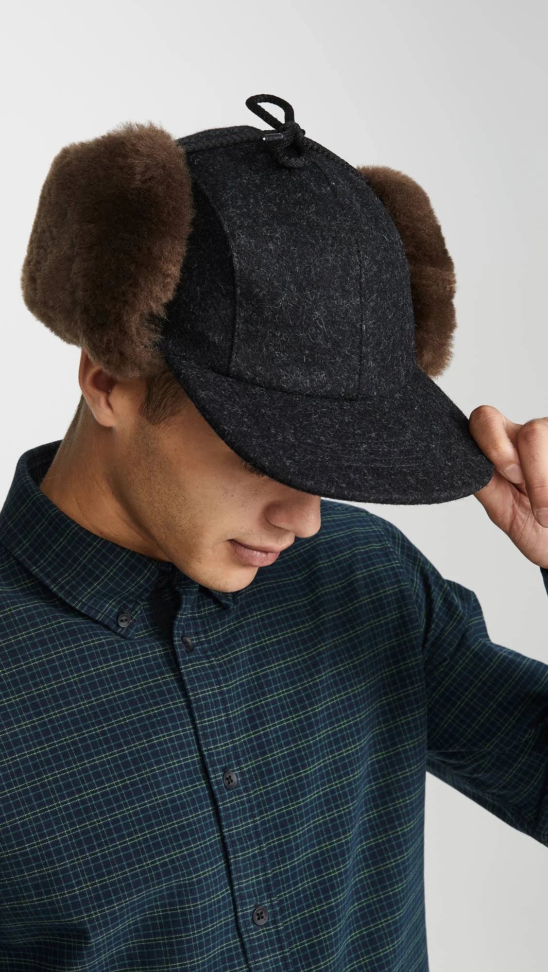Charcoal Dark Brown Double Mackinaw Cap R816