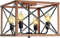 Retro Semi Flush Mount 4-Light Rectangle Wood Ceiling Light Fixture J903