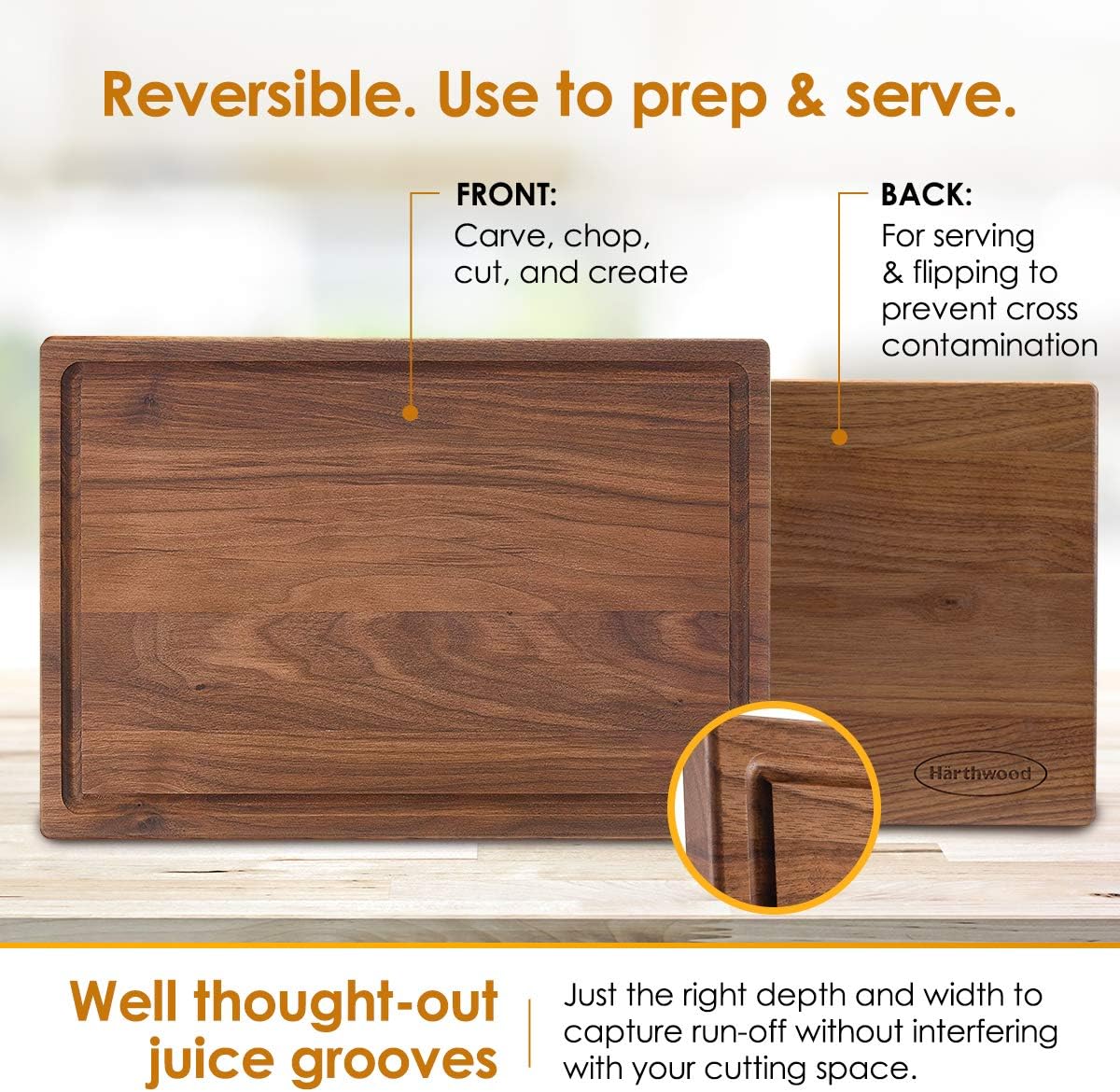 Walnut Wood Cutting Board with Juice Groove, Pack of 2 A944933