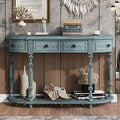 Curved Console Table with 4 Drawers Solid Wood Frame Black J8805