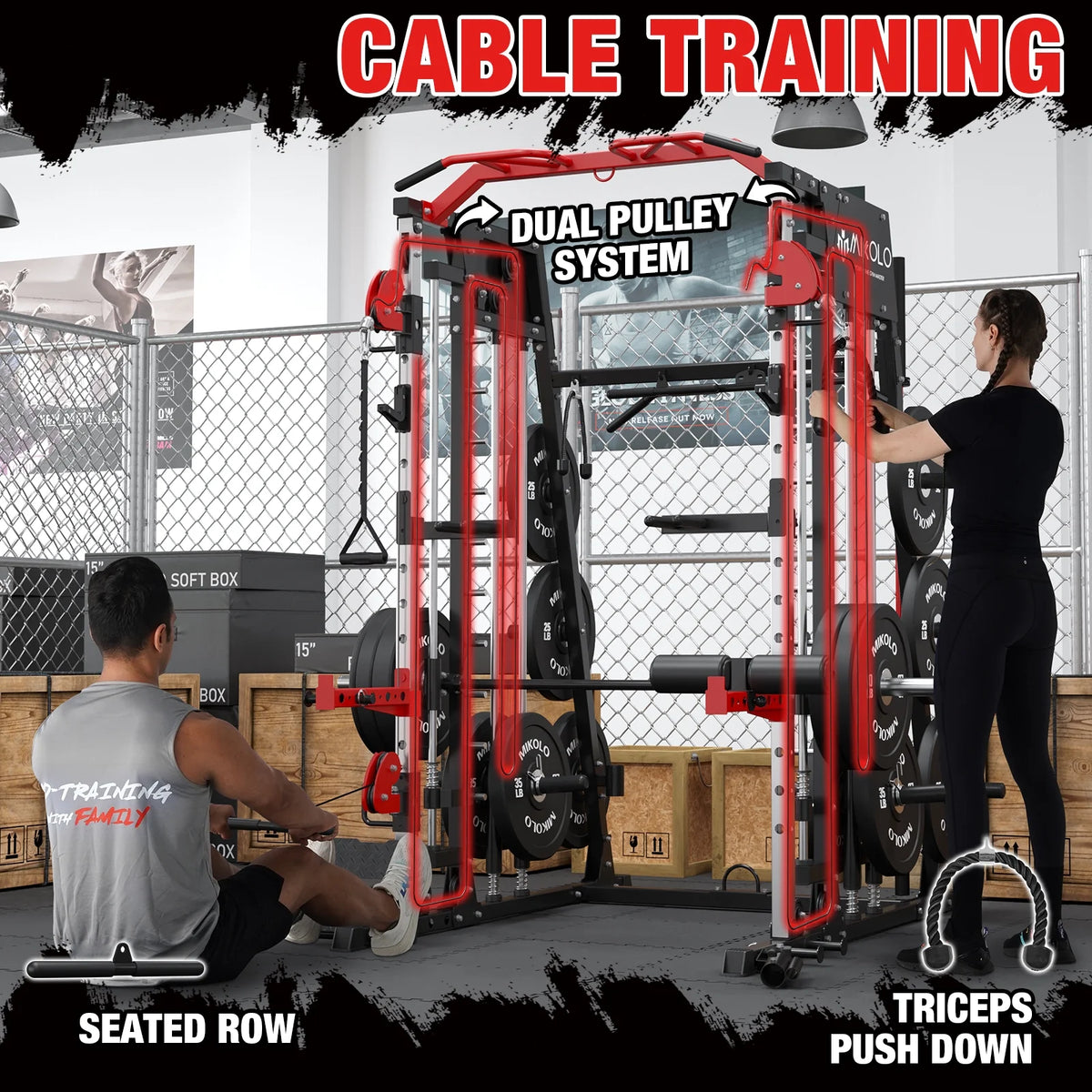 Smith Machine Power Rack Cage with Weight Bench and Cable Crossover System G901
