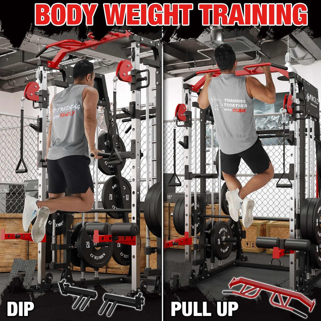 Smith Machine Power Rack Cage with Weight Bench and Cable Crossover System G901