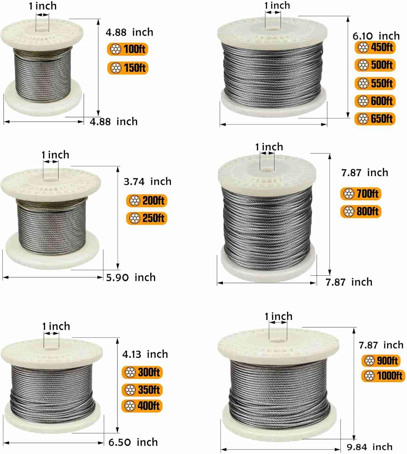 T316-Stainless Steel 1/8'' Aircraft Wire Rope for Cable Deck Railing Kit, Non-Magnetic Marine Grade (500ft) I375127