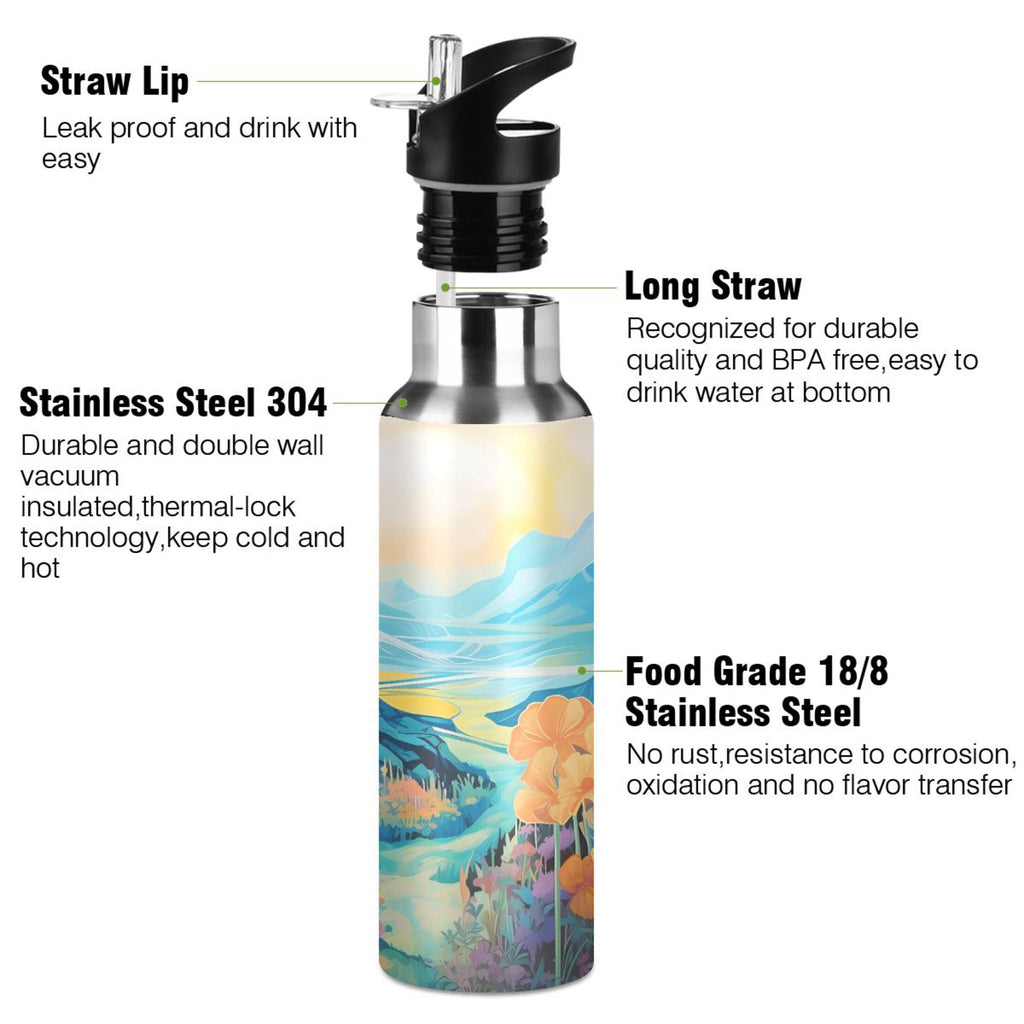 Blue Stainless Steel Insulated Water Bottle with Straw Lid O4913
