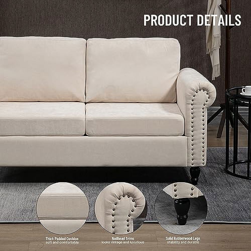 Chenille Fabric 2 Seat Loveseat Sofa with Solid Wood Legs E566870