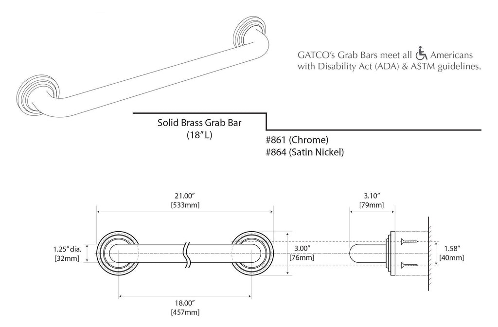 18x22 Grab Bar Satin Nickel O246360