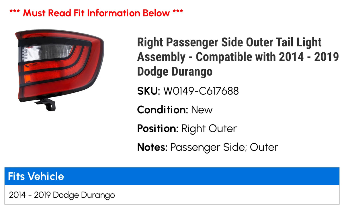 Right Passenger Side Outer Tail Light Assembly F6332
