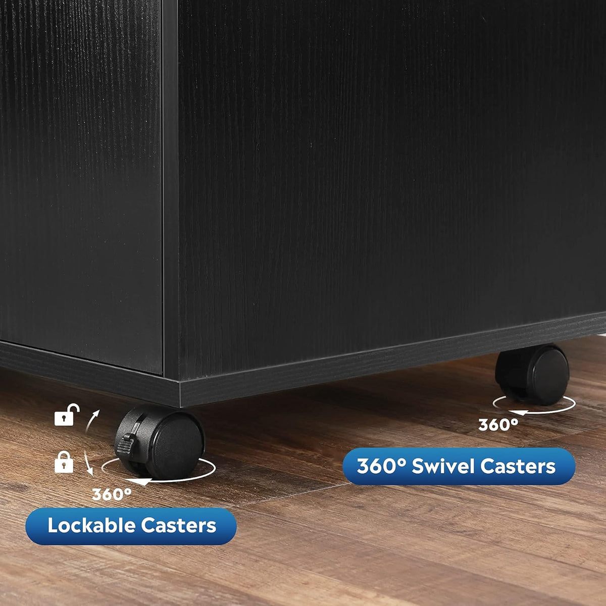 Black Wood Filing Cabinet with Adjustable Shelves on Lockable Wheels U394417
