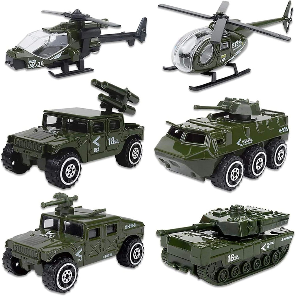 Diecast Military Vehicles 6 Pack Alloy Metal Model Cars Tank Helicopter Panzer Anti-Air Vehicle Playsets N6271