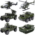 Diecast Military Vehicles 6 Pack Alloy Metal Model Cars Tank Helicopter Panzer Anti-Air Vehicle Playsets N6271
