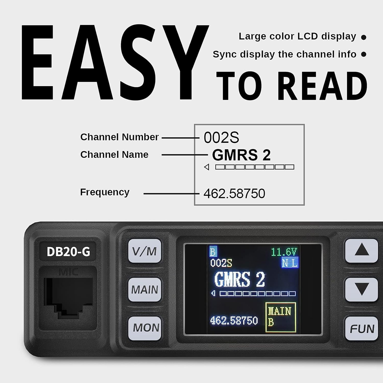 Mobile Radio, 20W Two Way Radio with Cigarette Lighter Plug, 500 Channels U69815