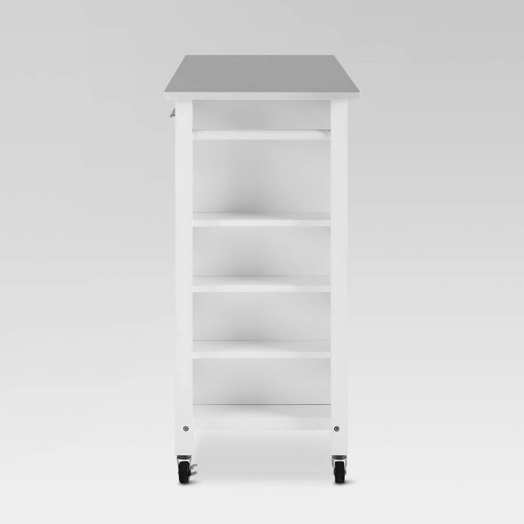 White Stainless Steel Top Full-Size Kitchen Island Cart L3084