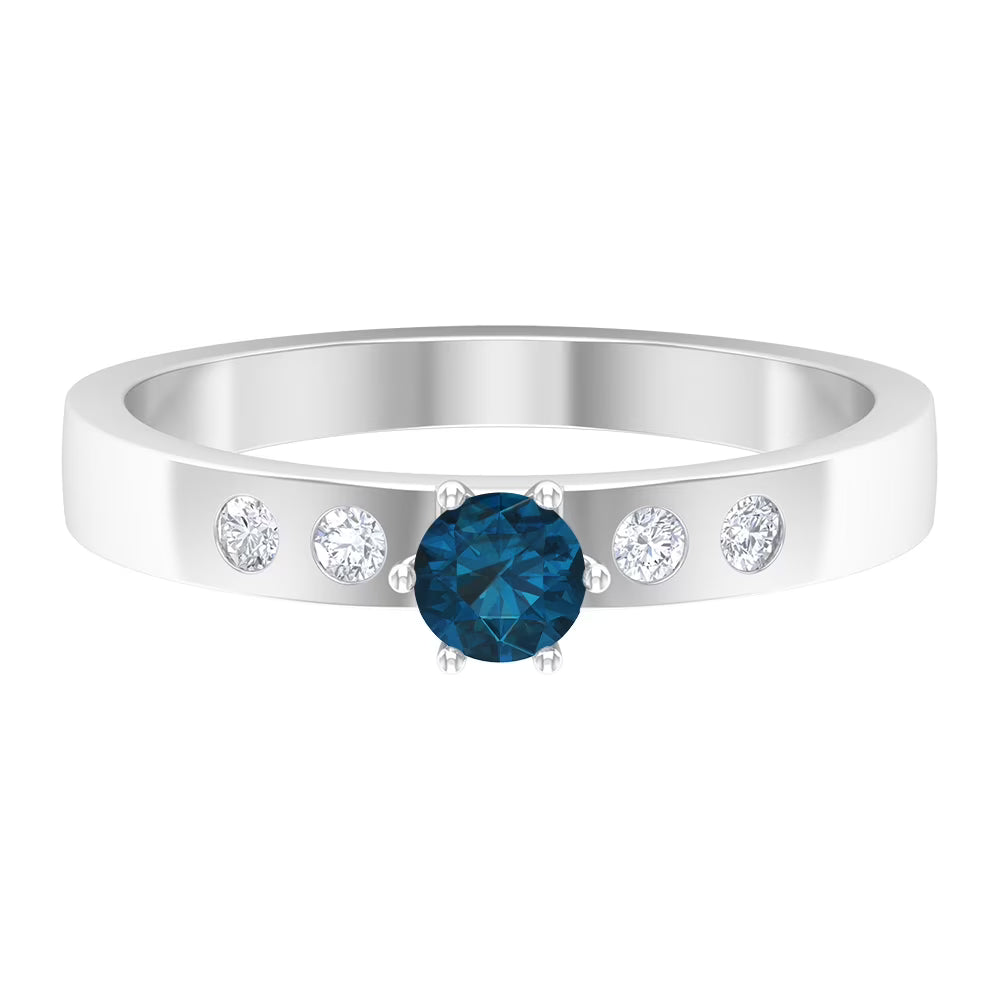 London Blue Topaz Solitaire and Diamond Ring, 925 Sterling Silver F44397