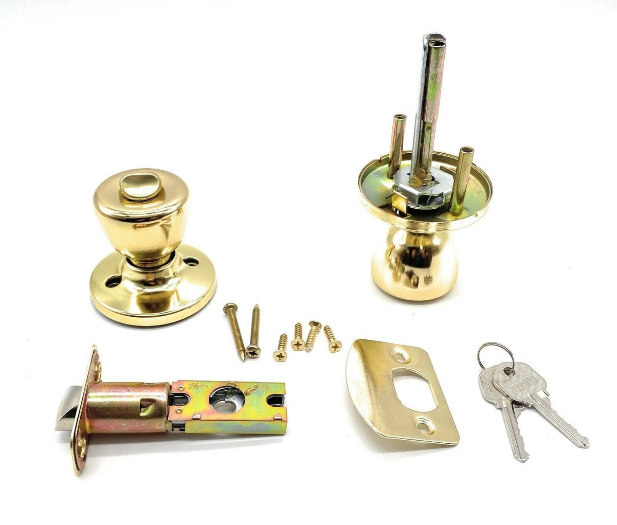 Polished Brass Deadbolt and Door Knob Set, Twin Pack S3961